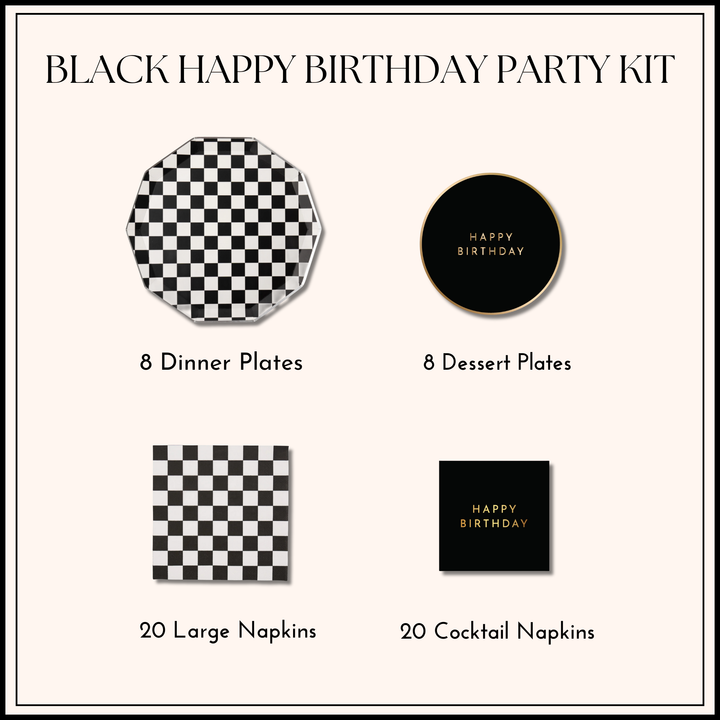 BLACK HAPPY BIRTHDAY PARTY KIT Bonjour Fête  BLACK HAPPY BIRTHDAY PARTY KIT Bonjour Fete - Party Supplies