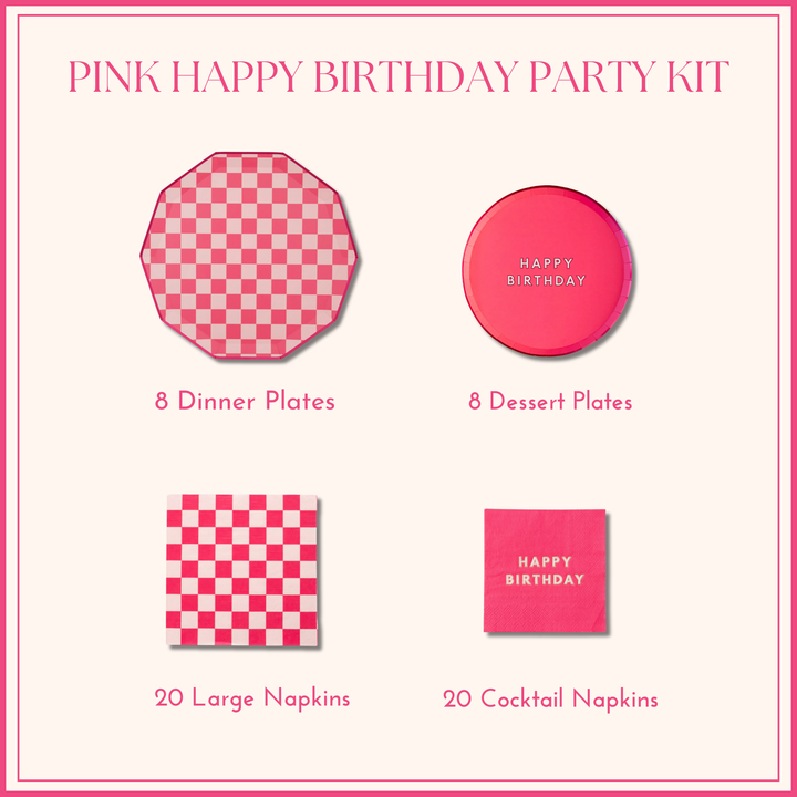 PINK HAPPY BIRTHDAY PARTY KIT Bonjour Fête  PINK HAPPY BIRTHDAY PARTY KIT Bonjour Fete - Party Supplies