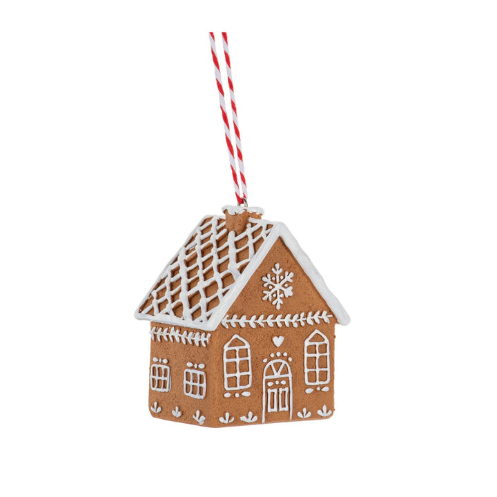 GINGERBREAD HOUSE ORNAMENT Ganz Snowflake on Front Bonjour Fete - Party Supplies