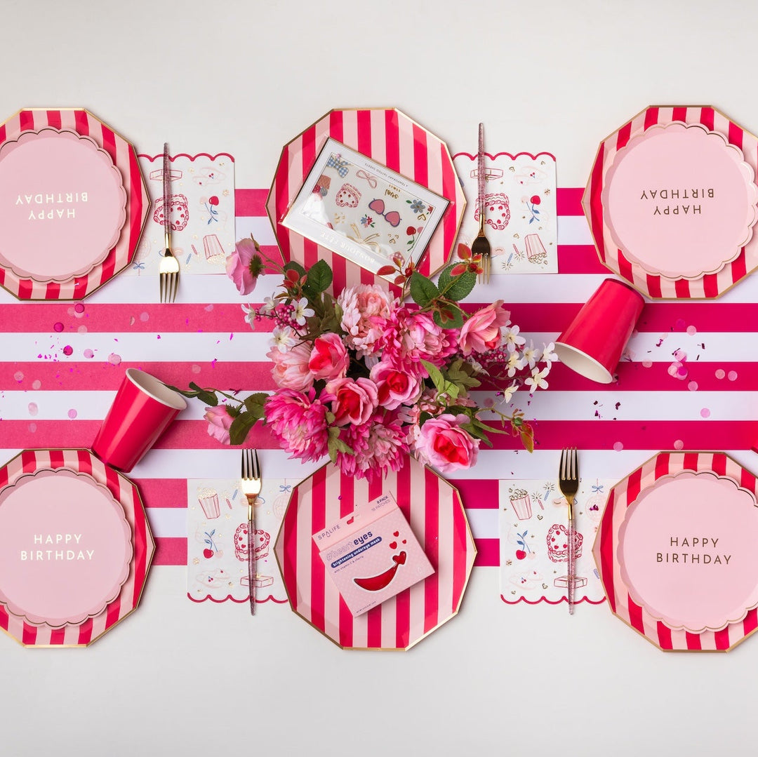 PETAL PINK SIGNATURE HAPPY BIRTHDAY SMALL PLATES Bonjour Fete Plates PETAL PINK SIGNATURE HAPPY BIRTHDAY SMALL PLATES Bonjour Fete - Party Supplies