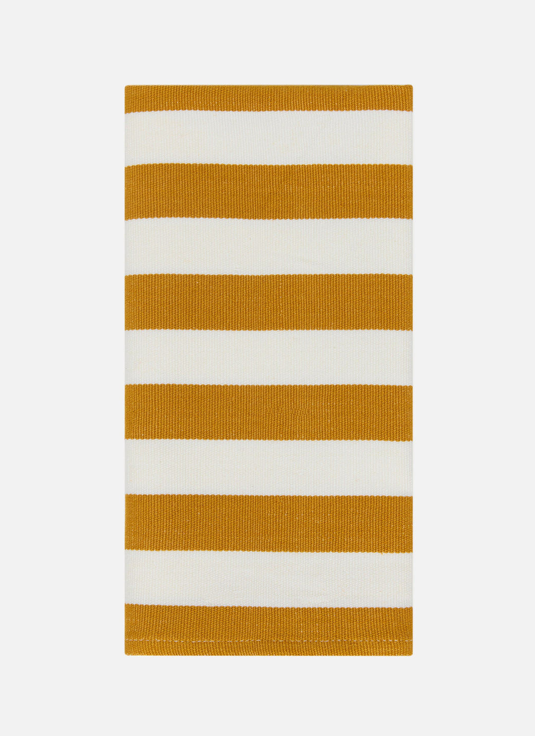 Goldenrod and cream stripe cloth napkin folded to show the broad handwoven cotton stripe
