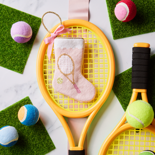 GRAND SLAM TENNIS RACQUETS IN PINK BAUBLE STOCKING Bauble Stockings Bauble Stockings Bonjour Fete - Party Supplies