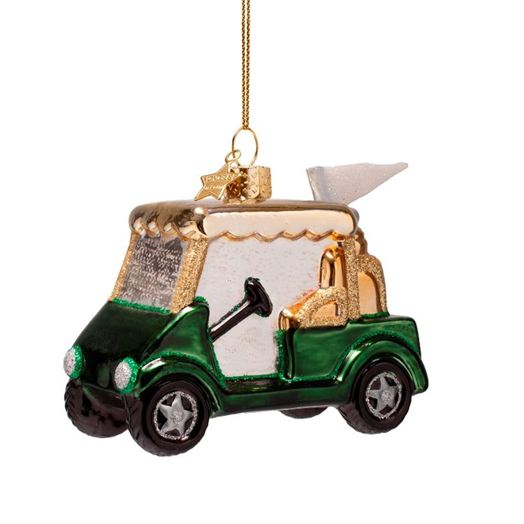 GREEN GOLF CART GLASS ORNAMENT Vondels GREEN GOLF CART GLASS ORNAMENT Bonjour Fete - Party Supplies