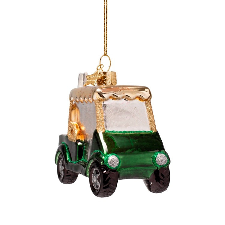 GREEN GOLF CART GLASS ORNAMENT Vondels GREEN GOLF CART GLASS ORNAMENT Bonjour Fete - Party Supplies