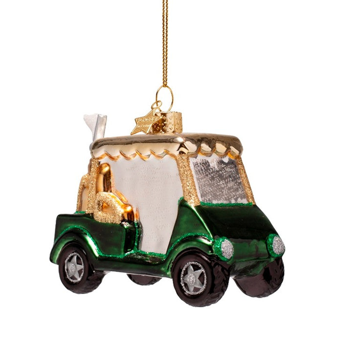 GREEN GOLF CART GLASS ORNAMENT Vondels GREEN GOLF CART GLASS ORNAMENT Bonjour Fete - Party Supplies