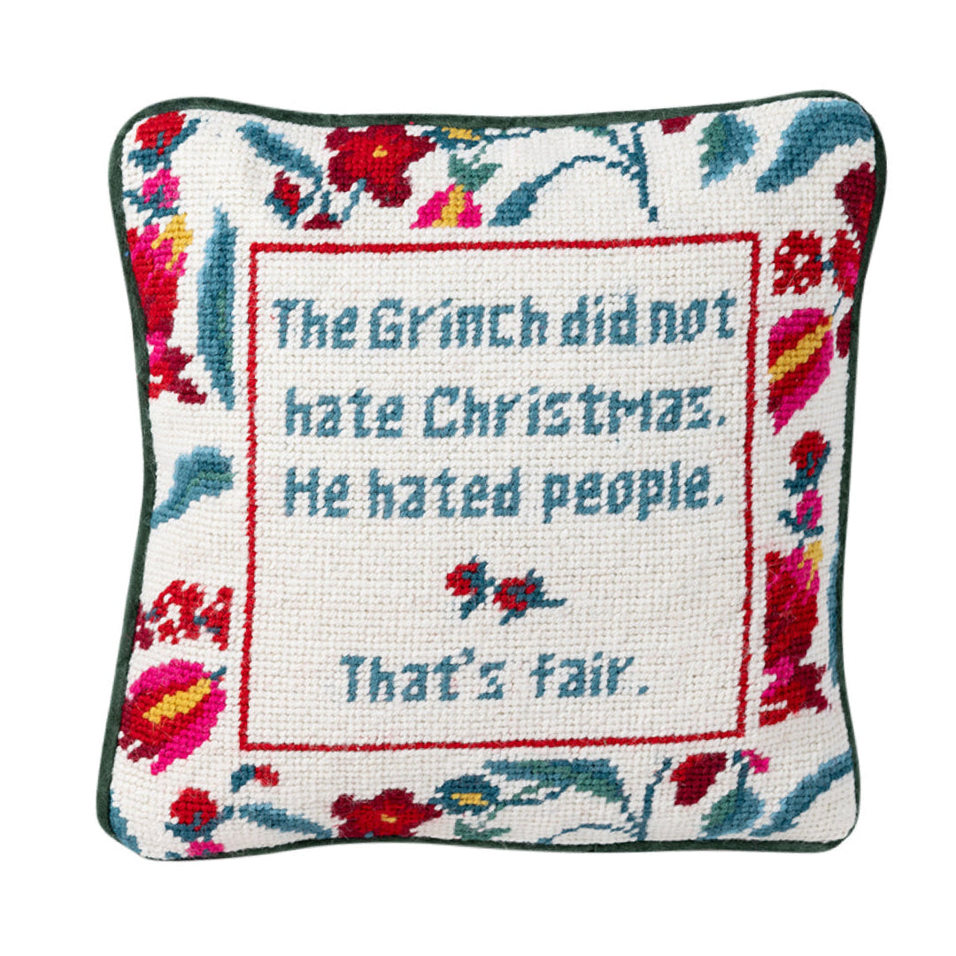 The Grinch Needlepoint Pillow Bonjour Fete Party Supplies Holiday Pillows & Linens