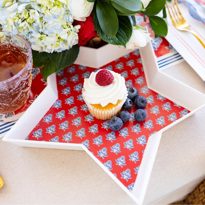 Star-shaped bamboo tray with patriotic stripe print for summer entertaining