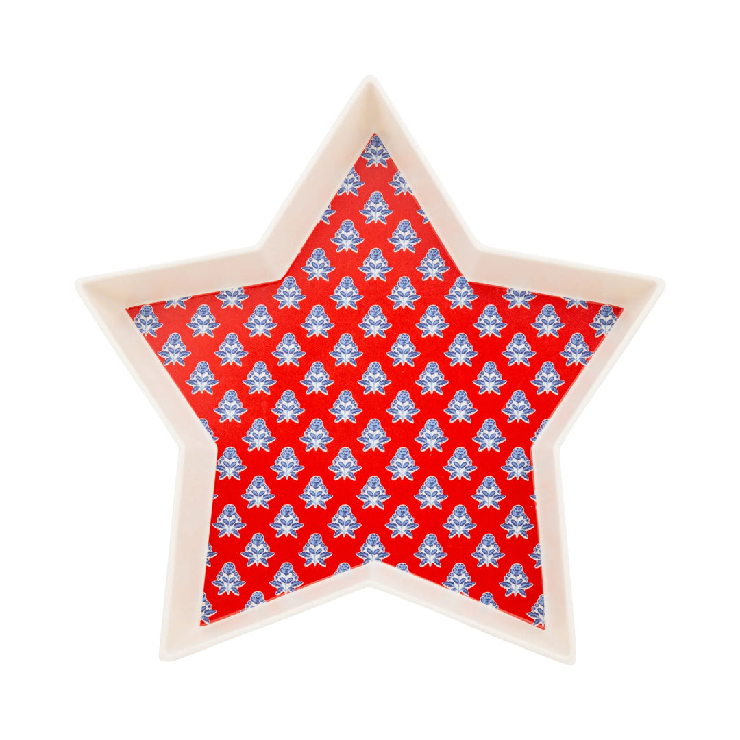 Patriotic star-shaped bamboo serving tray for summer backyard parties
