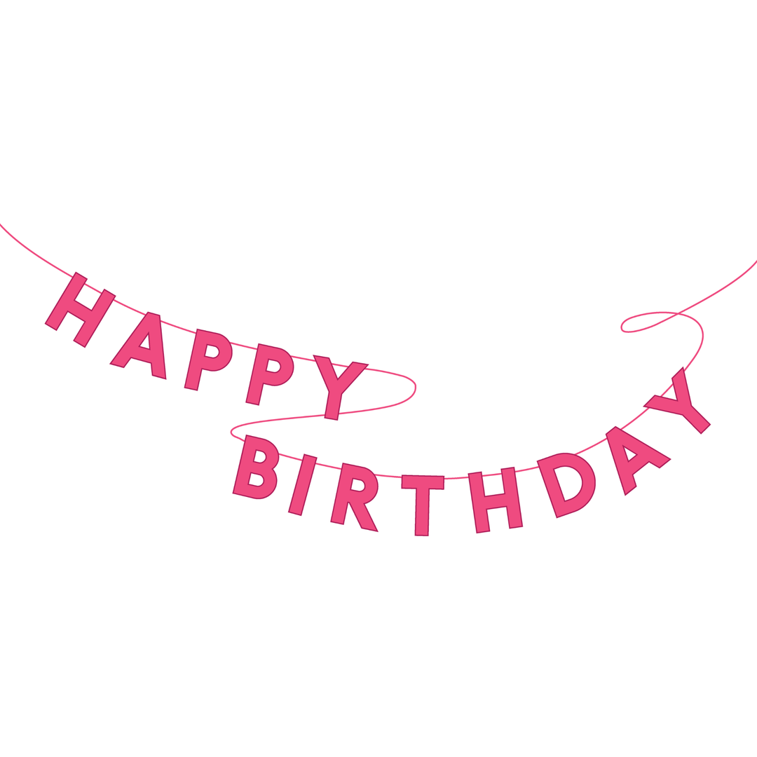 HAUTE PINK HAPPY BIRTHDAY BANNER Bonjour Fete Garlands & Banners HAUTE PINK HAPPY BIRTHDAY BANNER Bonjour Fete - Party Supplies