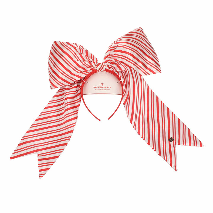 Back of the jumbo bow headband with the Packed Party label