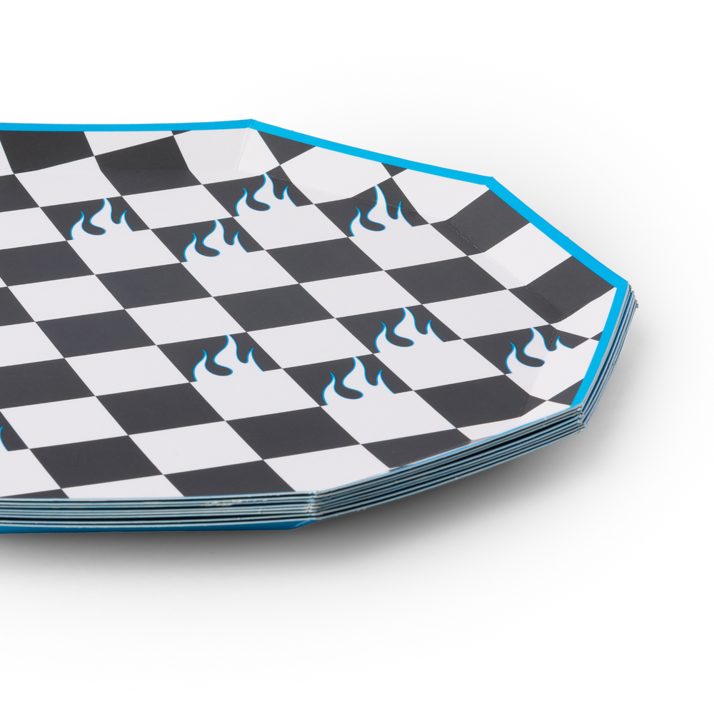HOT WHEELS™ X BONJOUR FETE BLACK CHECKER LARGE PLATES Bonjour Fete Plates HOT WHEELS™ X BONJOUR FETE BLACK CHECKER LARGE PLATES Bonjour Fete - Party Supplies