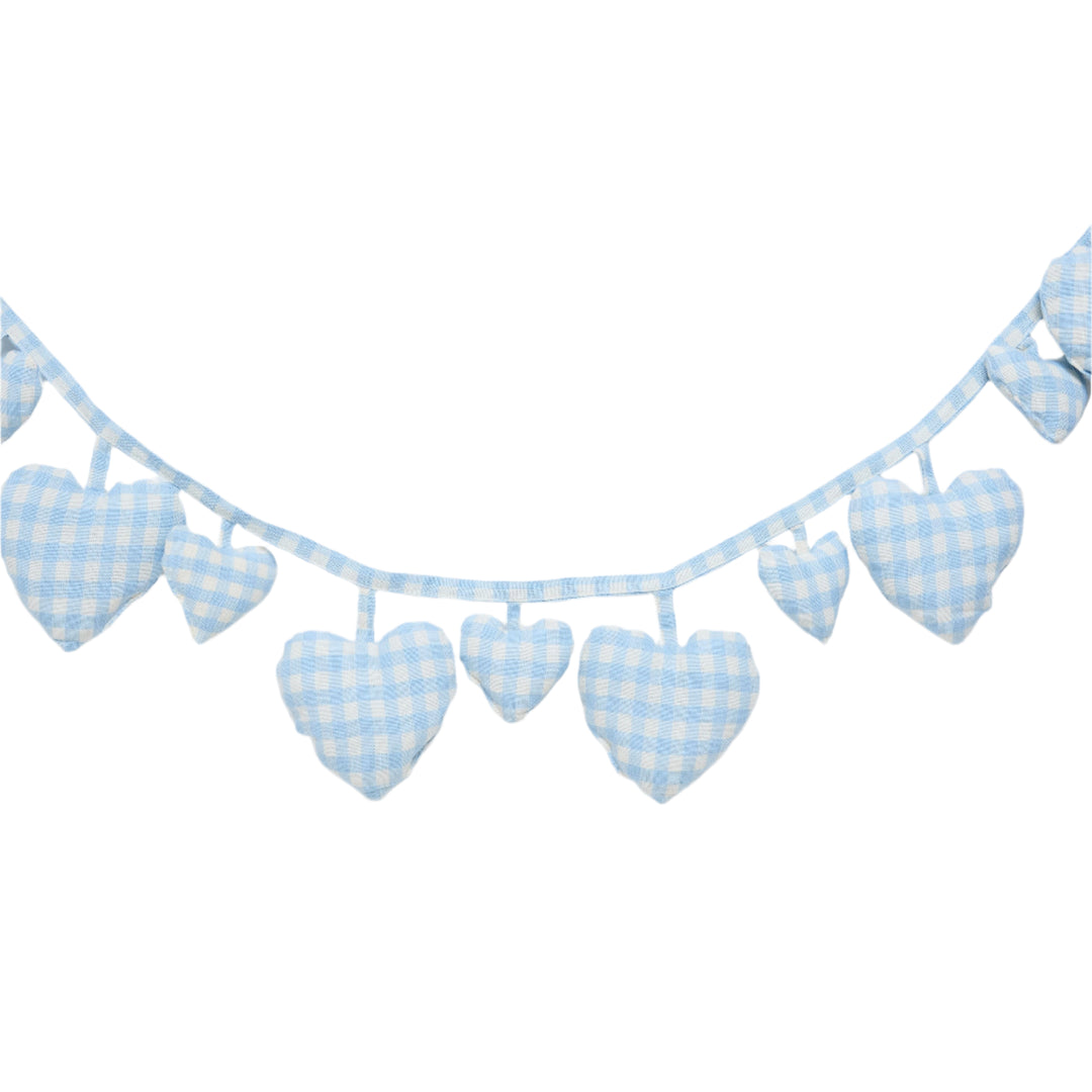 MINI GINGHAM - Baby Blue Hearts Garland Heather Taylor Home simple MINI GINGHAM - Baby Blue Hearts Garland Bonjour Fete - Party Supplies