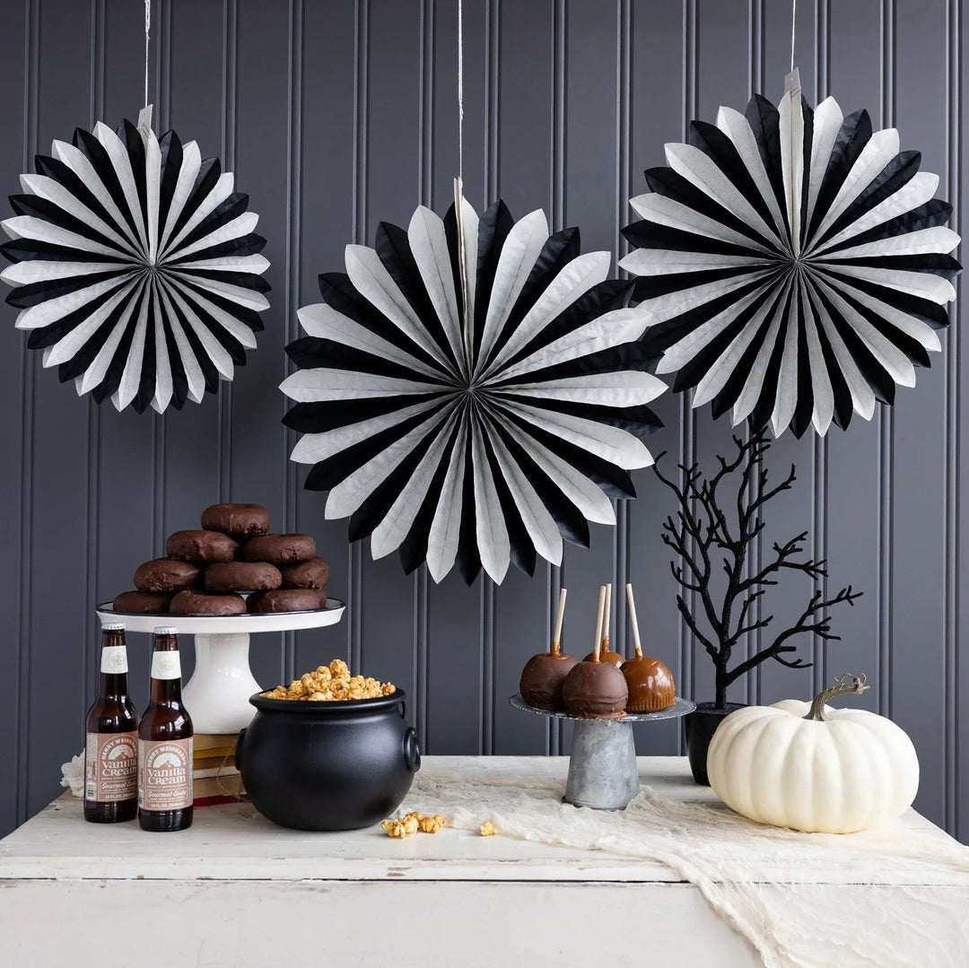 Black & White Tissue Paper Fan Set