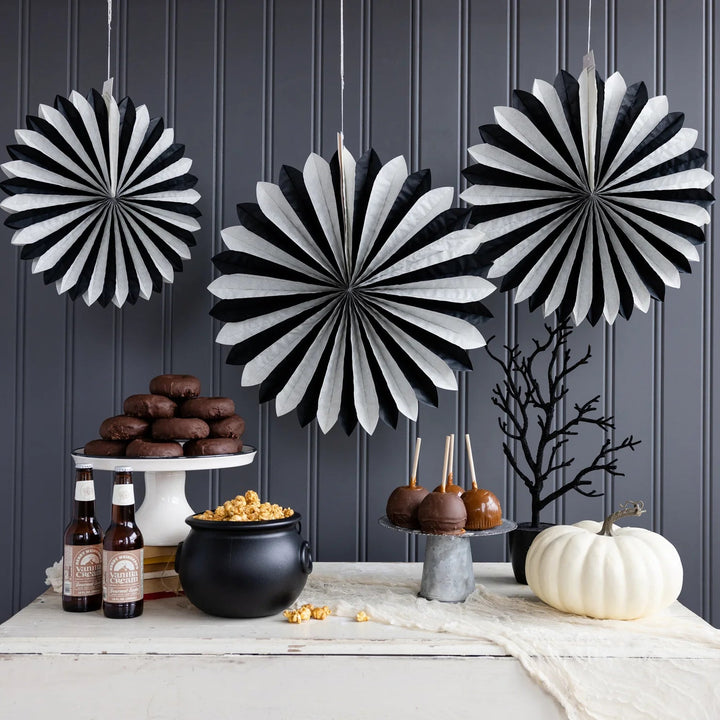 Black & White Tissue Paper Fan Set