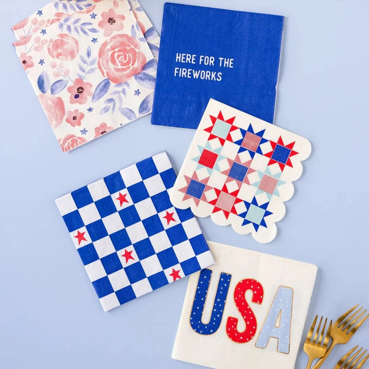 HERE FOR THE FIREWORKS COCKTAIL NAPKINS My Mind’s Eye 4th of July Bonjour Fete - Party Supplies
