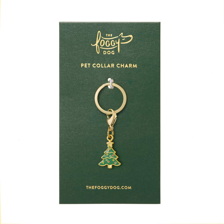 Christmas tree collar charm on its green The Foggy Dog backer card