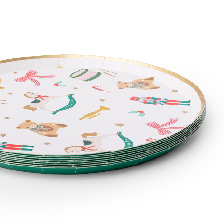 side view of christmas holiday toys plate