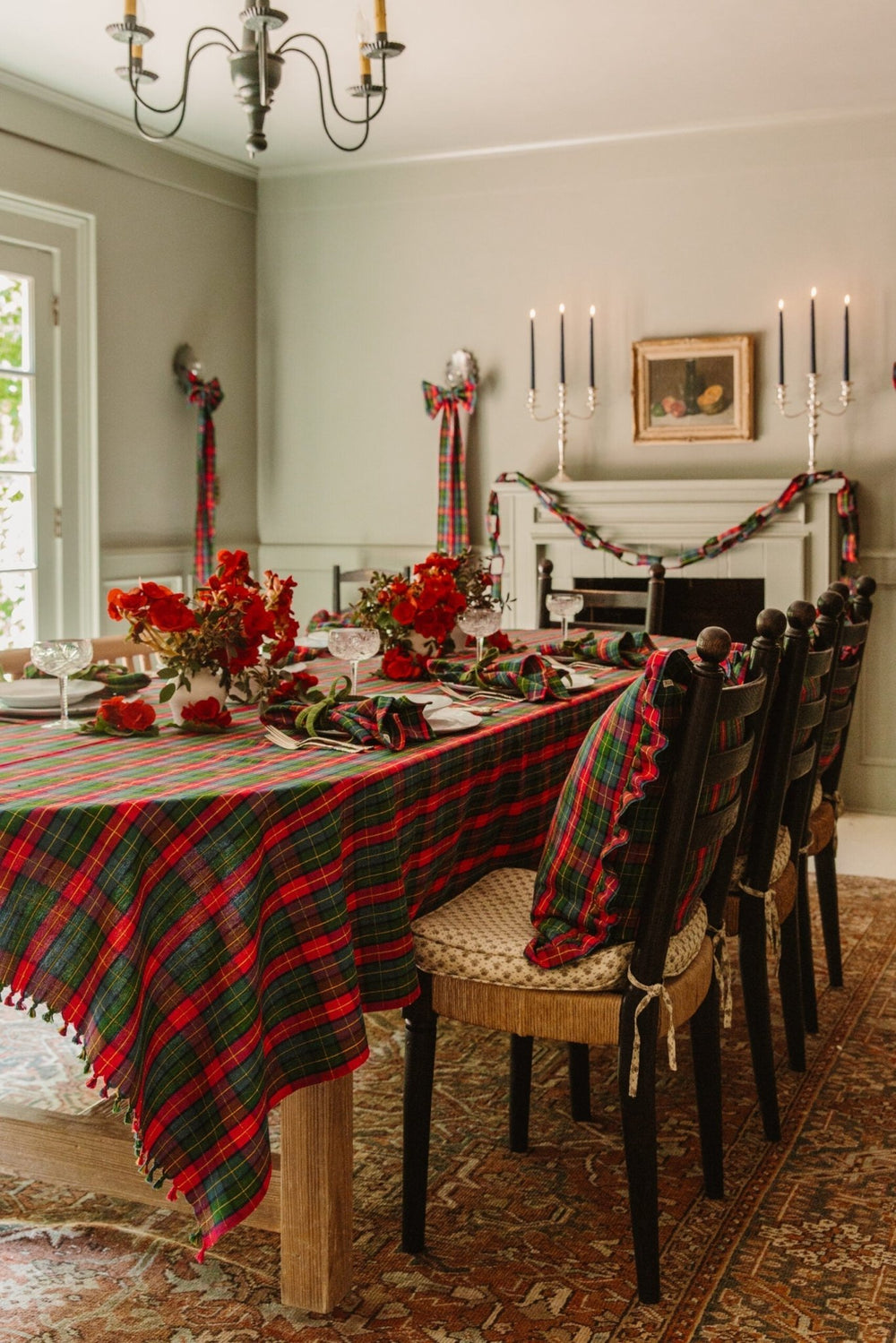 Handwoven Holly Plaid Christmas tablecloth in cotton check
