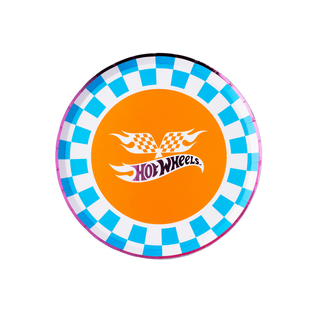 HOT WHEELS™ X BONJOUR FETE BLUE CHECKER SMALL PLATES Bonjour Fete Plates HOT WHEELS™ X BONJOUR FETE BLUE CHECKER SMALL PLATES Bonjour Fete - Party Supplies