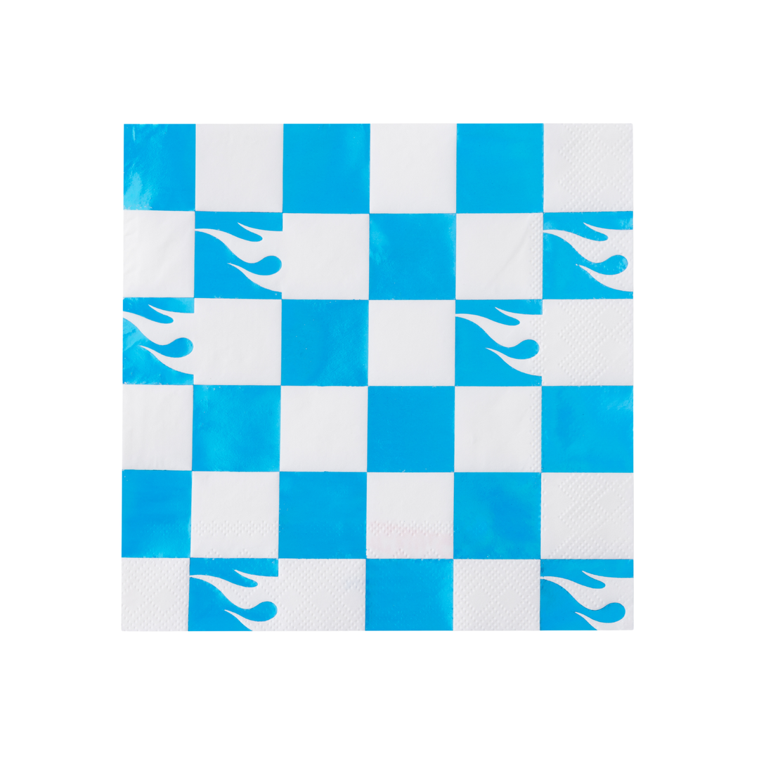 HOT WHEELS™ X BONJOUR FETE BLUE FOIL CHECKER LARGE NAPKINS Bonjour Fete Napkins HOT WHEELS™ X BONJOUR FETE BLUE FOIL CHECKER LARGE NAPKINS Bonjour Fete - Party Supplies