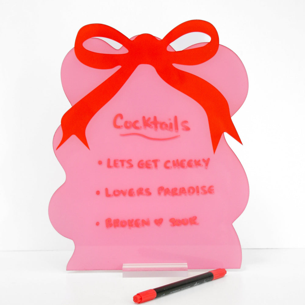 Pink and Red Bow Standing dry erase board Kailo Chic Pink and Red Bow Standing dry erase board Bonjour Fete - Party Supplies
