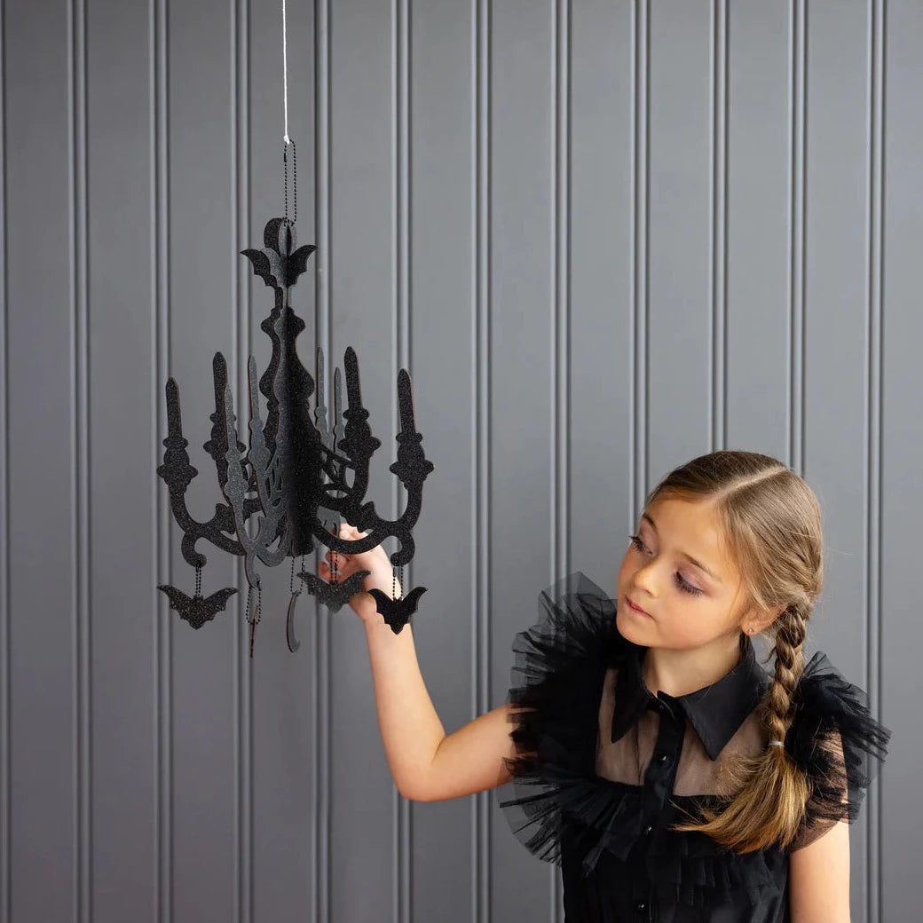 Black Glittered Halloween Chandelier Bonjour Fete Party Supplies Halloween Party Decorations