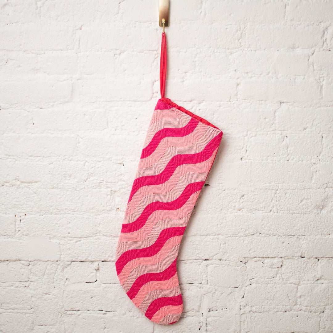 WAVY STRIPES FULLY BEADED STOCKING Island to East Side Bonjour Fete - Party Supplies