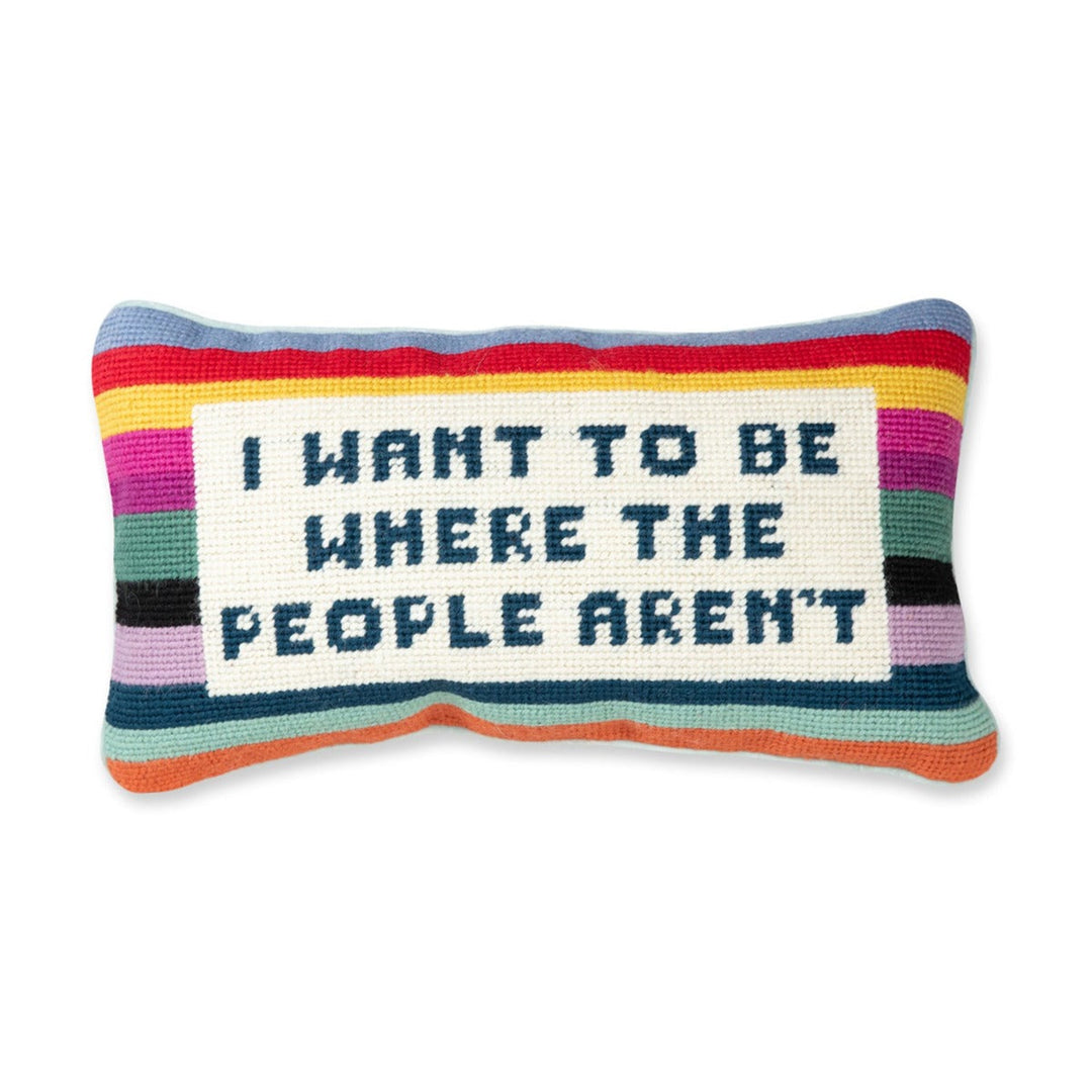 Where the People Aren't Needlepoint Pillow Bonjour Fete Party Supplies Home Decor