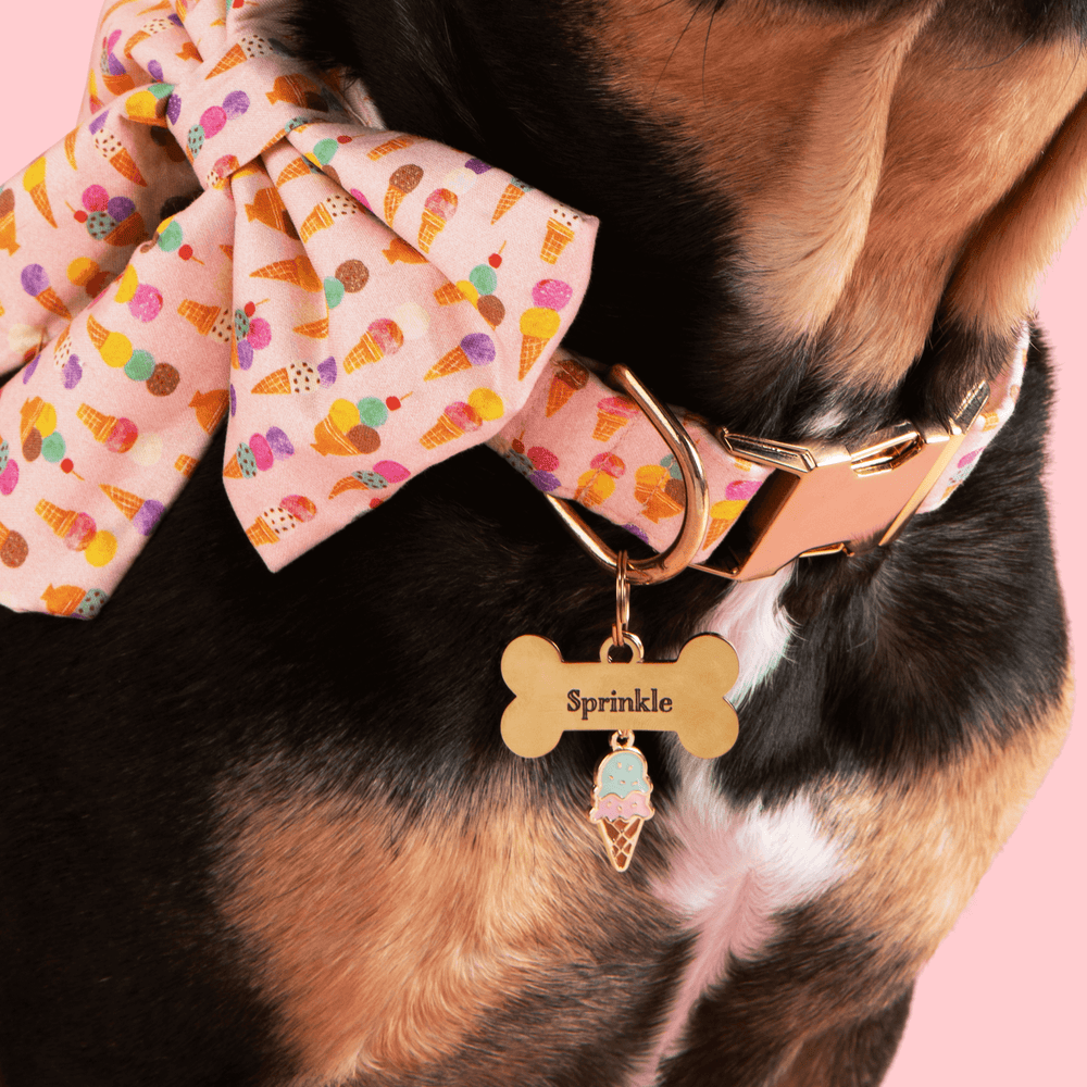 Close-up of the enamel ice cream cone dog collar charm