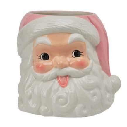 SANTA HEAD VASE CONTAINER Raz CHRISTMAS DECOR PINK SANTA HEAD VASE CONTAINER Bonjour Fete - Party Supplies