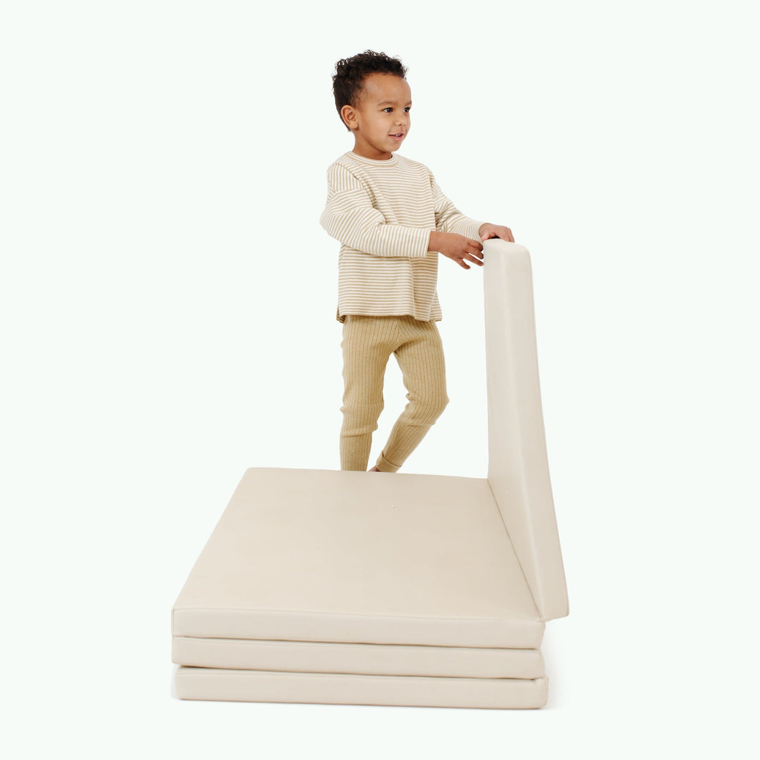 Gathre tumbling mat folded into four sections for easy storage.