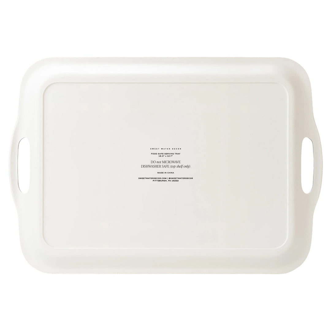 Navy Green Plaid Large Melamine Tray with Handles