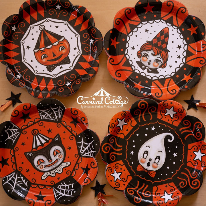 Johanna Parker Carnival Cottage Scalloped Round Ghost Plates Bonjour Fete Party Supplies Vintage Halloween