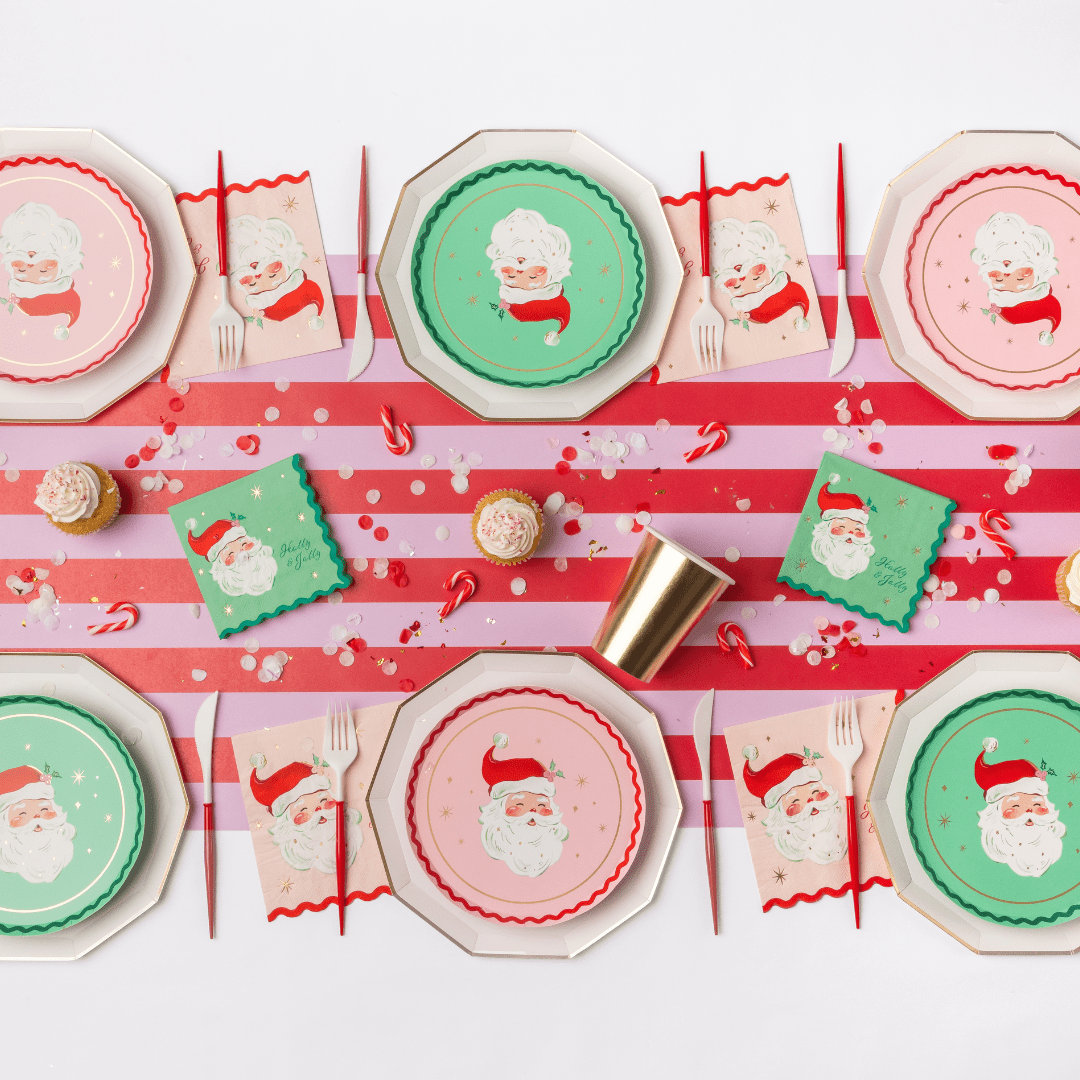 Jolly Vintage Santa Pink and Red Christmas-Bonjour Fete Party Supplies