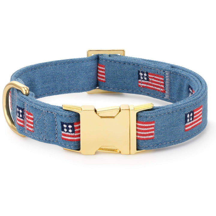 Embroidered American flag dog collar shown from the front