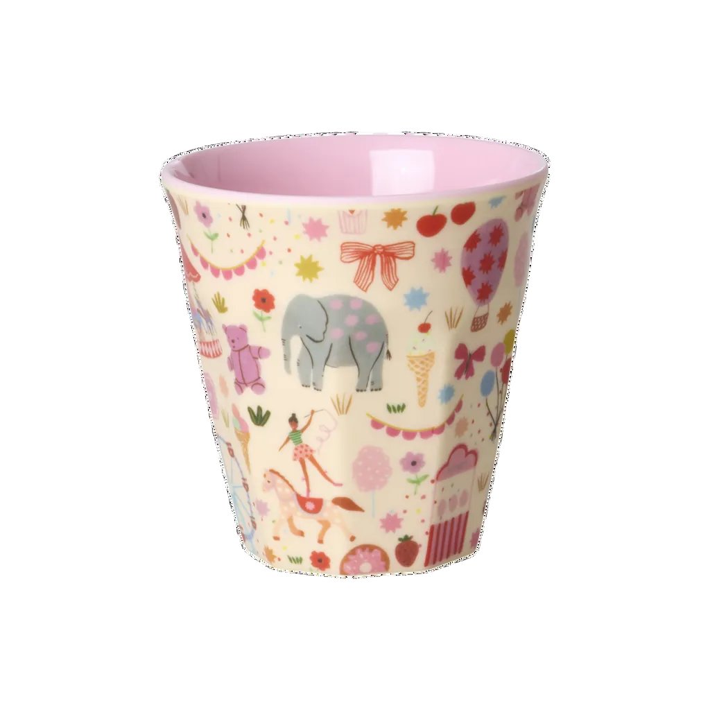 Kids Melamine Cup - Small - Fun Fair Pink Print - 5.4oz - Rice By Rice Cups Fun Fair Pink Kids Melamine Cup - Small - Fun Fair Pink Print - 5.4oz - Bonjour Fete - Party Supplies
