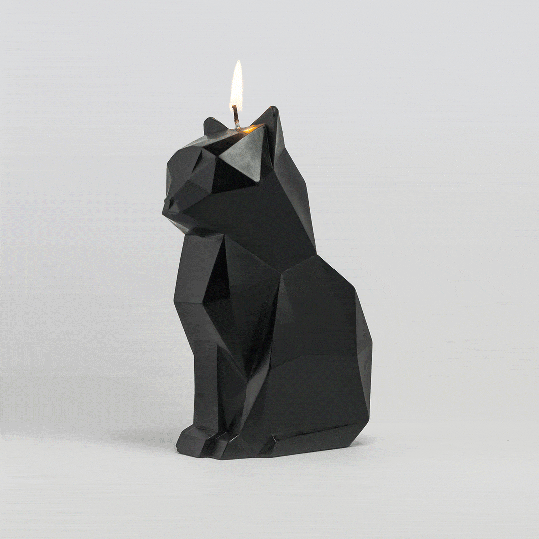 Black cat candle from the PyroPet Kisa line, a novelty candle with a skeleton inside