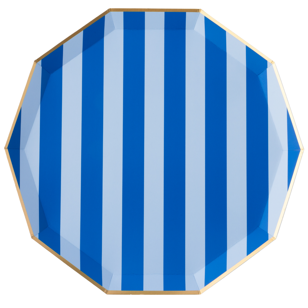 LIGHT & DARK BLUE SIGNATURE CABANA STRIPE LARGE PLATES Bonjour Fete Plates LIGHT & DARK BLUE SIGNATURE CABANA STRIPE LARGE PLATES Bonjour Fete - Party Supplies