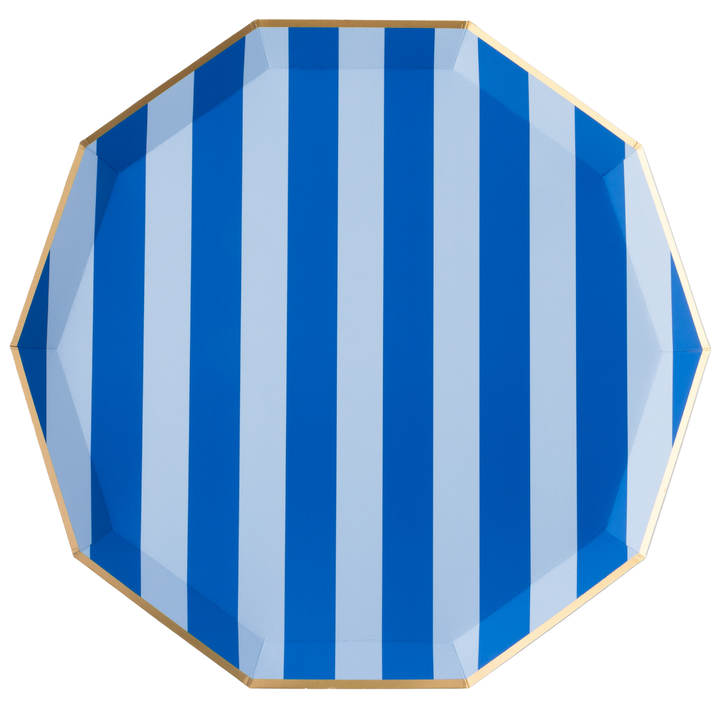 LIGHT & DARK BLUE SIGNATURE CABANA STRIPE LARGE PLATES Bonjour Fete Plates LIGHT & DARK BLUE SIGNATURE CABANA STRIPE LARGE PLATES Bonjour Fete - Party Supplies