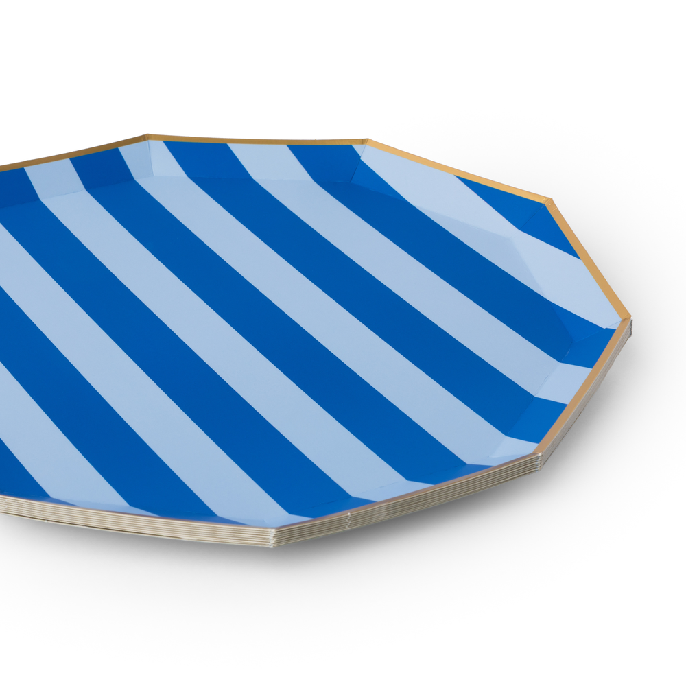 LIGHT & DARK BLUE SIGNATURE CABANA STRIPE LARGE PLATES Bonjour Fete Plates LIGHT & DARK BLUE SIGNATURE CABANA STRIPE LARGE PLATES Bonjour Fete - Party Supplies