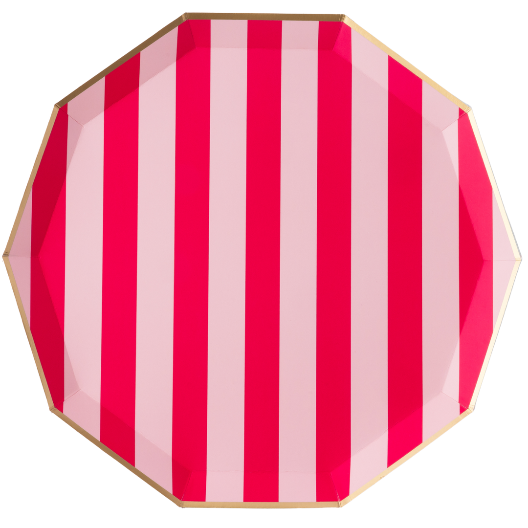 LIGHT & HAUTE PINK SIGNATURE CABANA STRIPE LARGE PLATES Bonjour Fete Plates LIGHT & HAUTE PINK SIGNATURE CABANA STRIPE LARGE PLATES Bonjour Fete - Party Supplies
