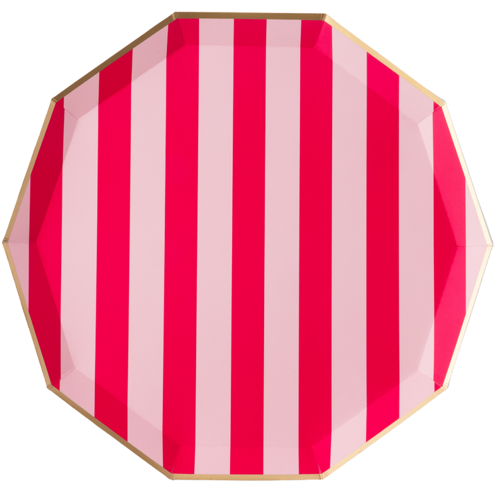 LIGHT & HAUTE PINK SIGNATURE CABANA STRIPE LARGE PLATES Bonjour Fete Plates LIGHT & HAUTE PINK SIGNATURE CABANA STRIPE LARGE PLATES Bonjour Fete - Party Supplies