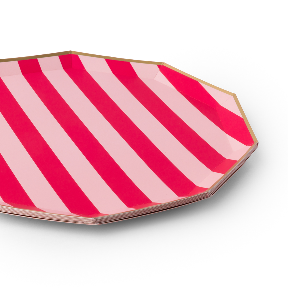 LIGHT & HAUTE PINK SIGNATURE CABANA STRIPE LARGE PLATES Bonjour Fete Plates LIGHT & HAUTE PINK SIGNATURE CABANA STRIPE LARGE PLATES Bonjour Fete - Party Supplies