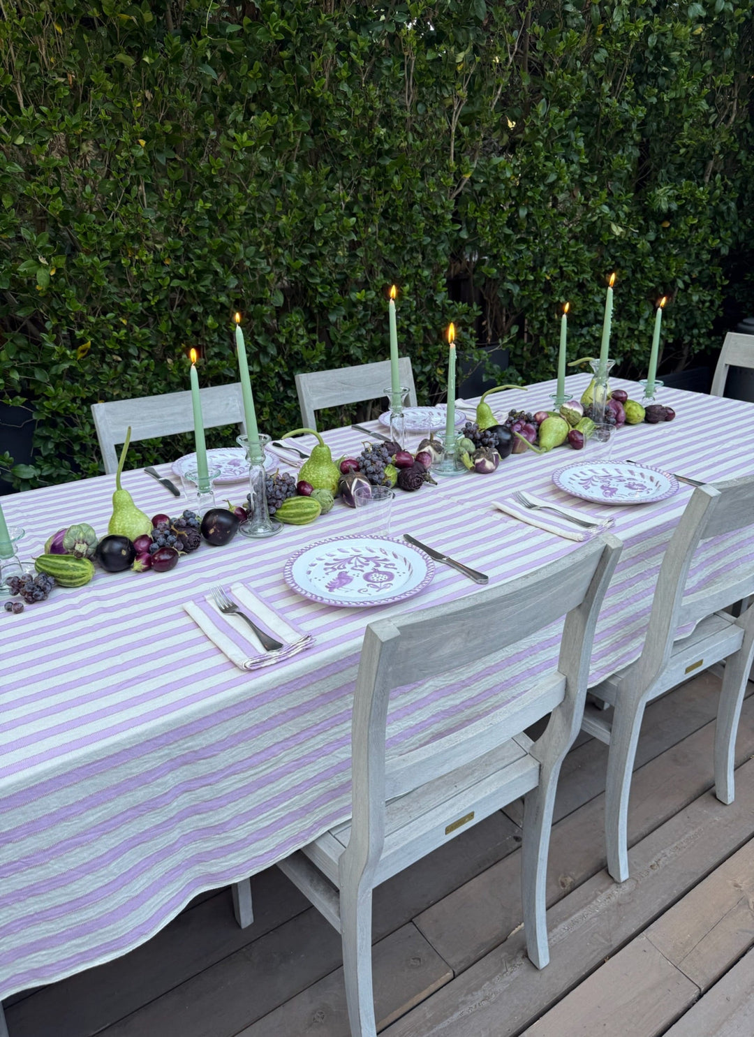 LILAC & CREAM - Stripe Tablecloth Heather Taylor Home variable LILAC & CREAM - Stripe Tablecloth Bonjour Fete - Party Supplies