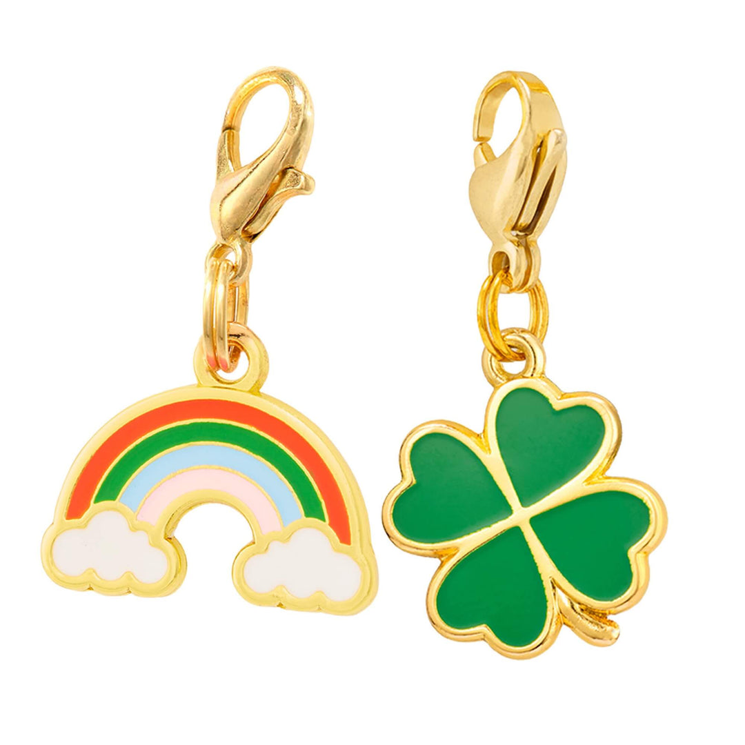 Lucky rainbow and clover dog collar charm set