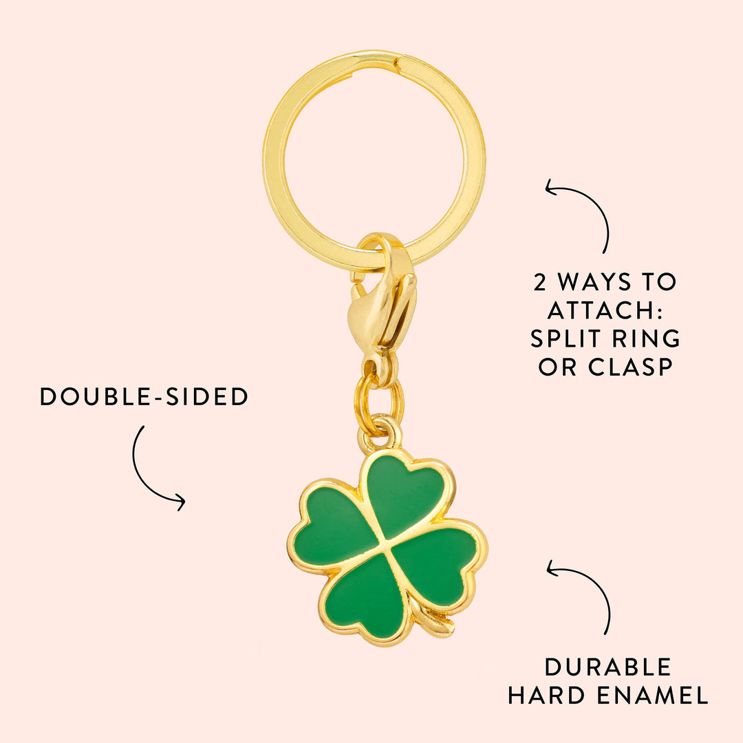 Lucky clover charm features and details callout