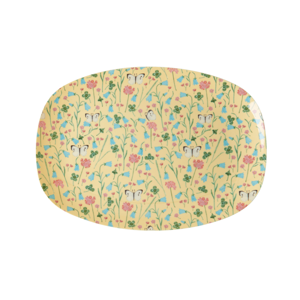 Creme Sweet Butterfly print small rectangular melamine plate by Rice By Rice for snacks and parties