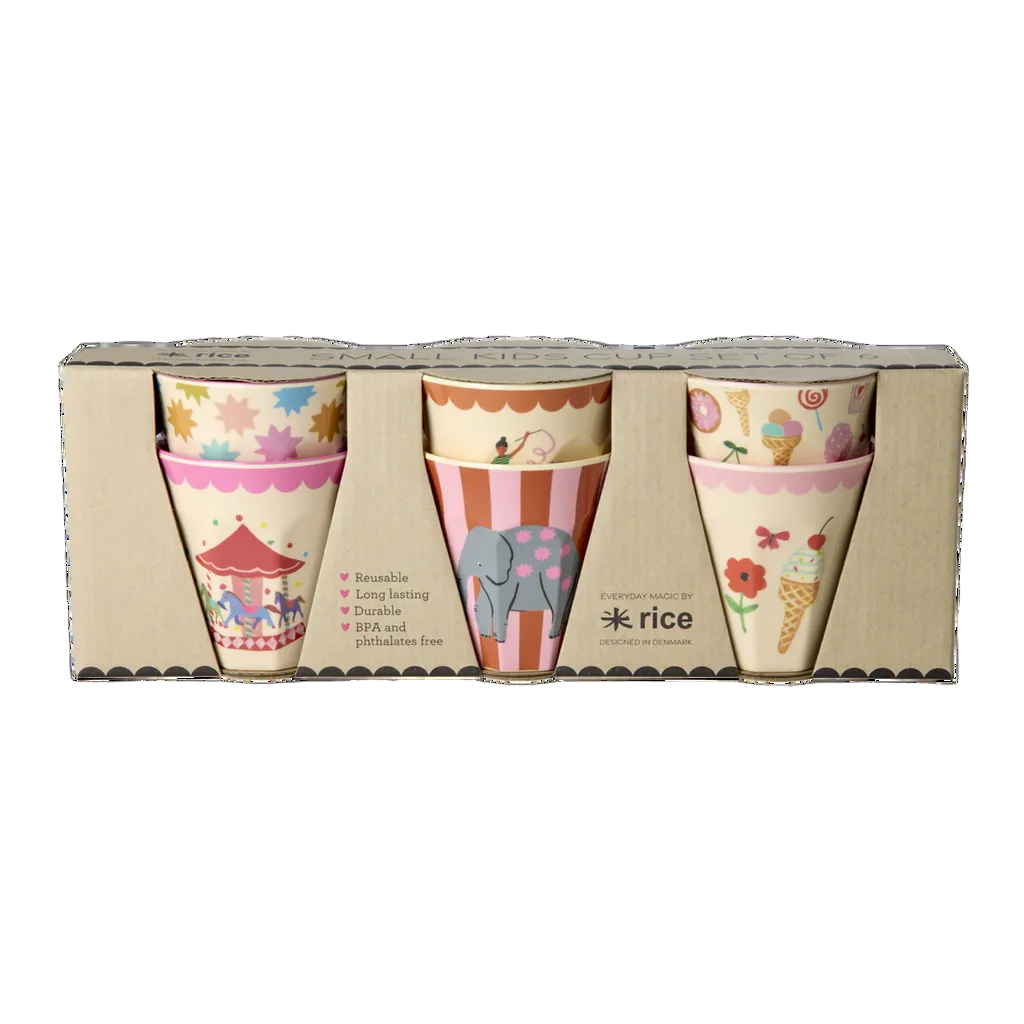 Melamine Kids Cups in Fun Fair Pink Prints - Small - 6 pcs. in Gift Box - Rice By Rice Cups Melamine Kids Cups in Fun Fair Pink Prints - Small - 6 pcs. in Gift Box - Bonjour Fete - Party Supplies