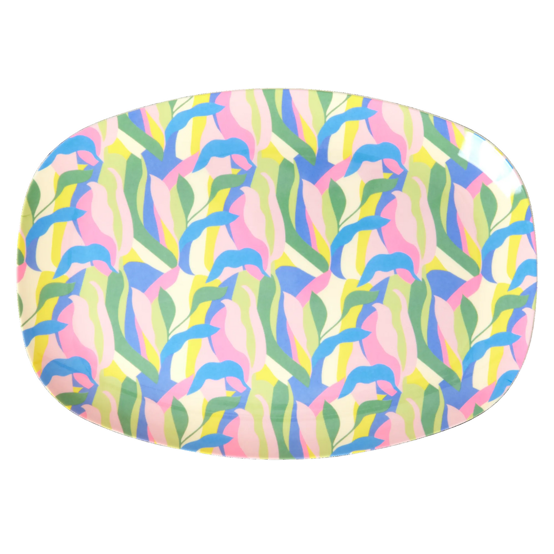 Medium Melamine Rectangular Plate - Blue - Jungle Fever Print Rice By Rice Tableware Medium Melamine Rectangular Plate - Blue - Jungle Fever Print Bonjour Fete - Party Supplies