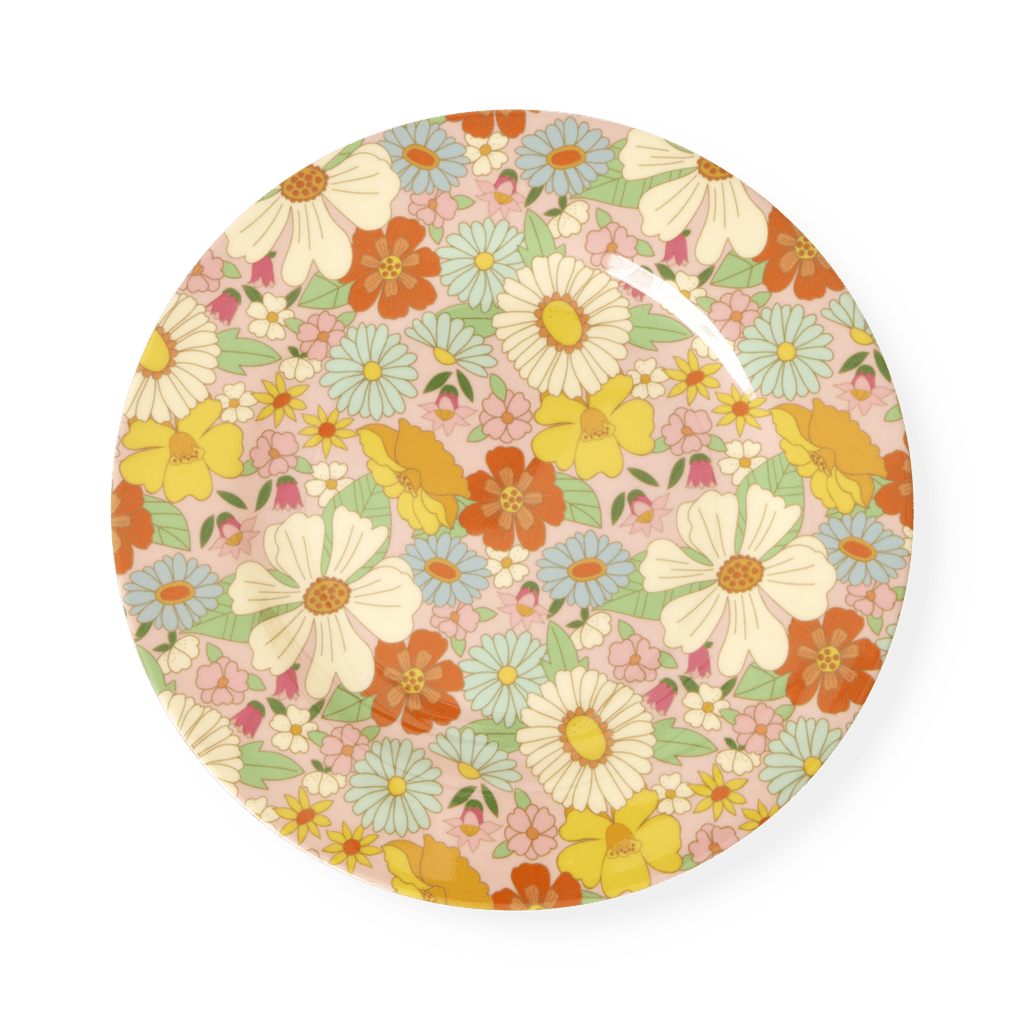 Flower Power print melamine kids lunch plate by Rice By Rice for school lunches and parties